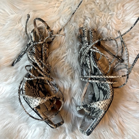 SCHUTZ Snakeskin Leather Lace-Up Stiletto Pumps Heels - Picture 1 of 9